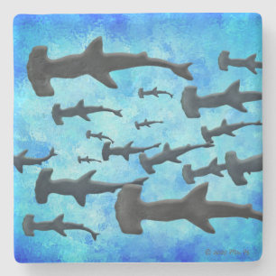Skolan Hammerhead Sharks i Silhouette Stenunderlägg