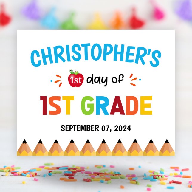 Skolans första dag i första Klass Poster (Colorful First Day Of School 1st Grade Poster)