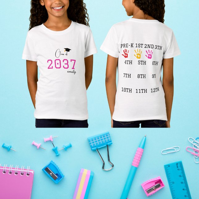 Skolans första dag, klass 2037-handavtryck t shirt (Skapare uppladdad)
