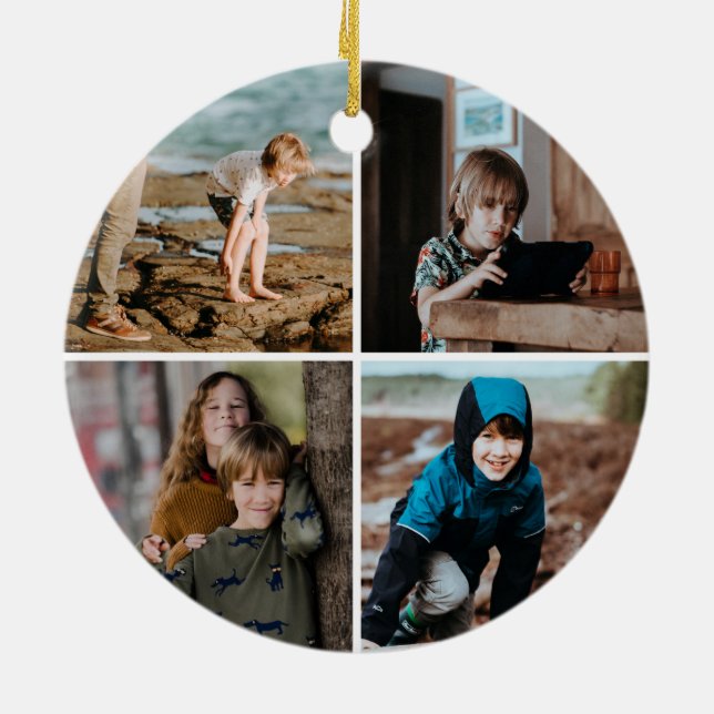 Skolans logotyp med fyra foto bakåt julgransprydnad keramik (Baksidan)