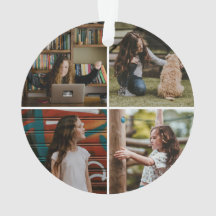 Skolans logotyp med fyra fotobakomliggande prydnad