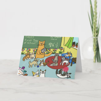 Skolar den första dagen för lycklig av! kort