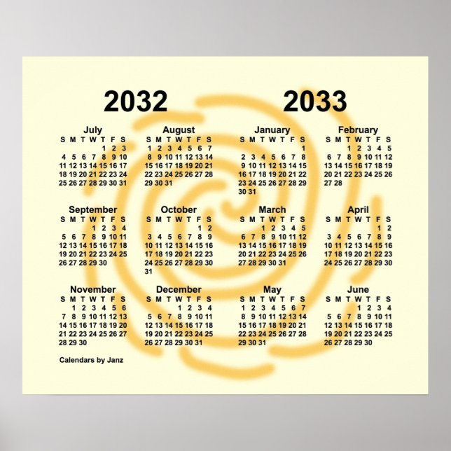 Skolårs kalender för soliga dagar 2032-2033 av Jan Poster (Framsidan)
