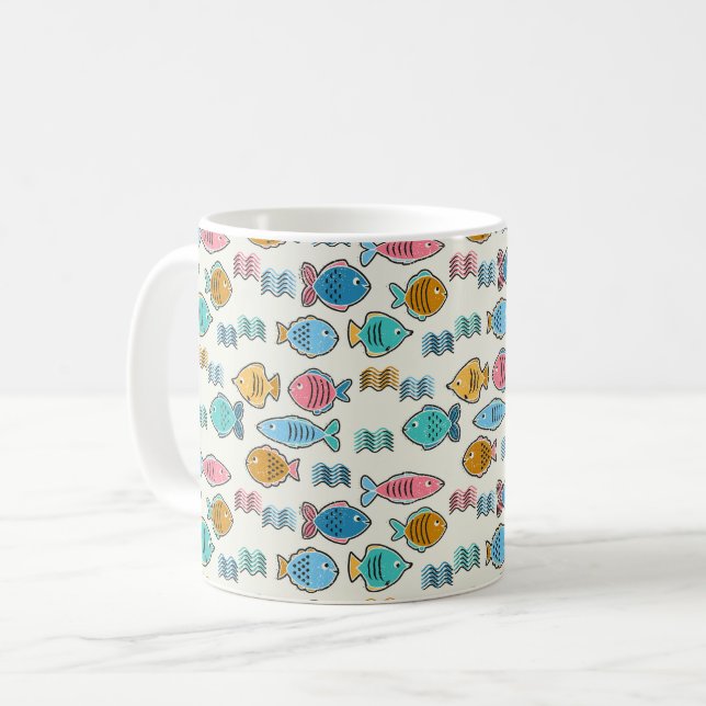 Skolavtryck från fiskblock kaffemugg (Framsida vänster)