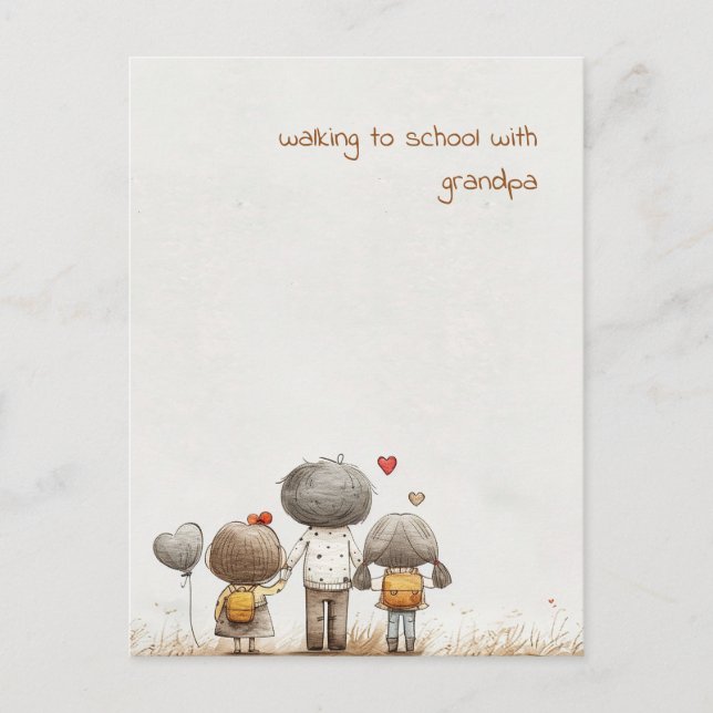 Skolbarn med farfar vykort (Framsida)