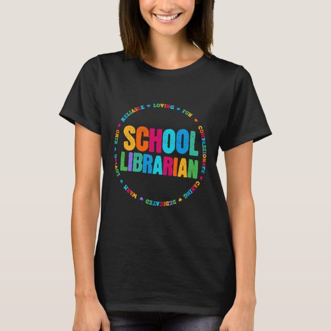 Skolbibliotekarie Tee regnbåge Färgrik bibliotek E (Framsida)