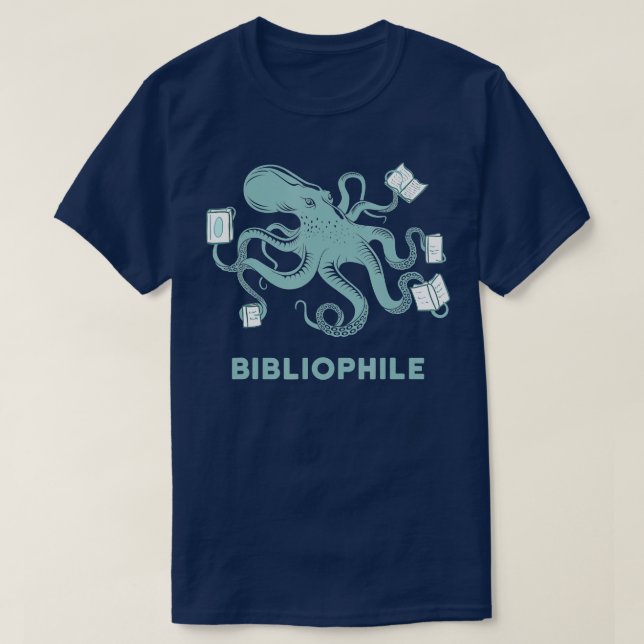Skolbibliotekarmatur Octopus Reading Bok Älskare T Shirt (Design framsida)