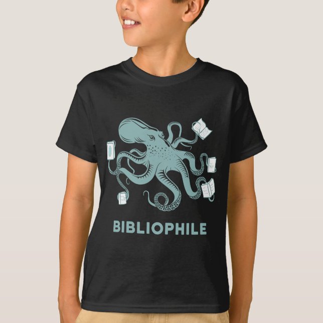 Skolbibliotekarmatur Octopus Reading Bok Älskare T Shirt (Framsida)