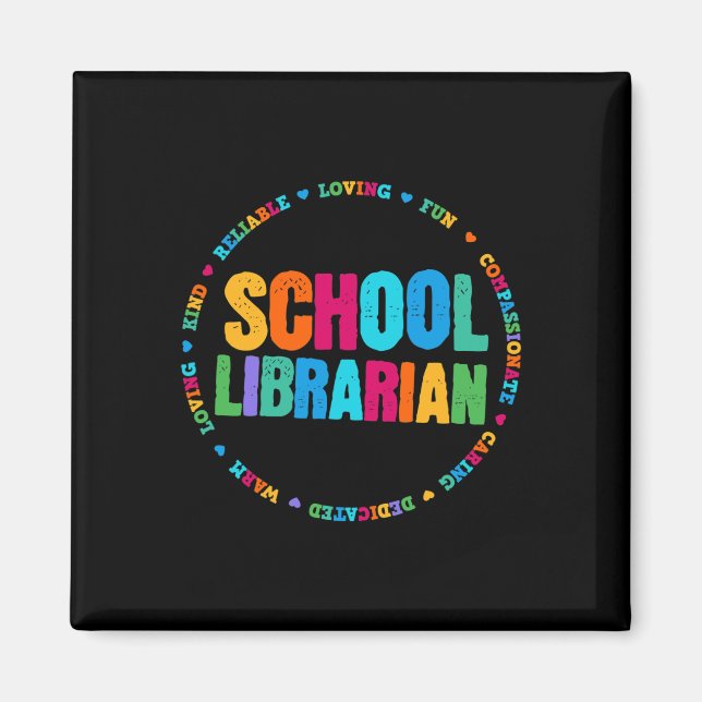 Skolbibliotekartek Tee Rainbow Colorful Bibliotek  Magnet (Framsidan)