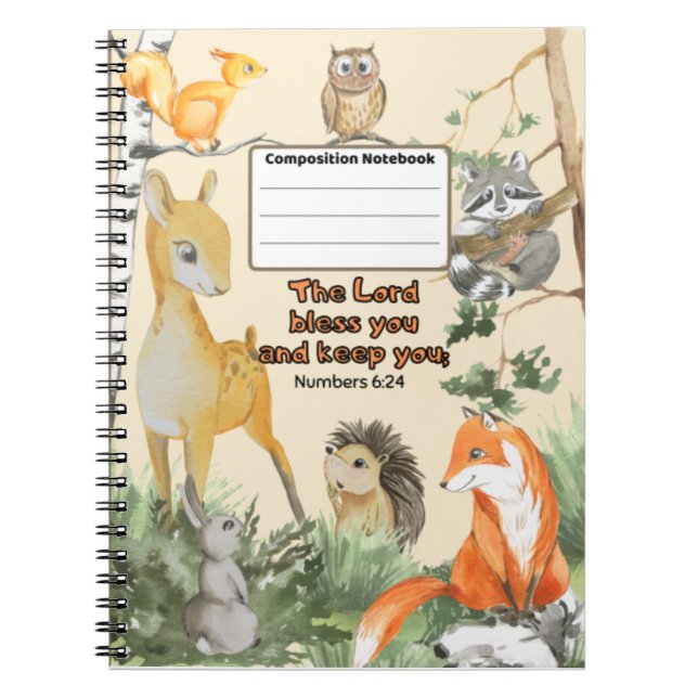 Skolbläddringsskript för kute Woodland Animals Anteckningsbok (Framsidan)