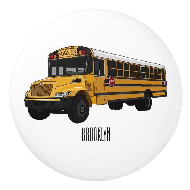 Skolbuss tecknad illustration  knopp (Framsidan)