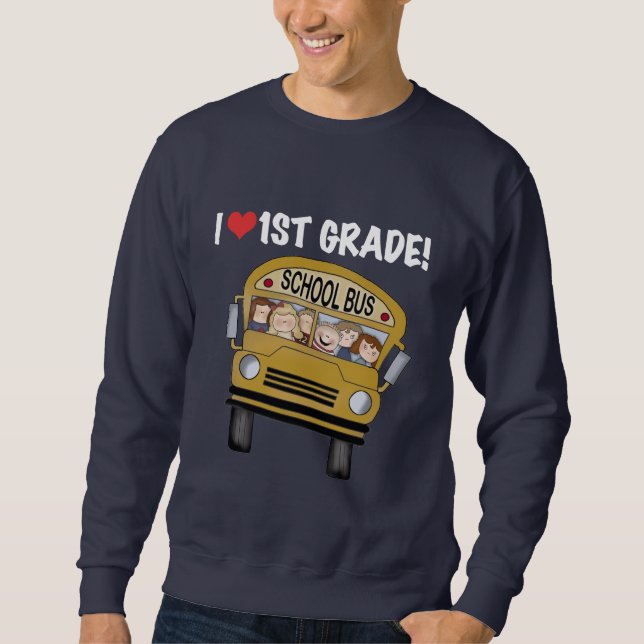 Skolbussen älskar jag 1st klassmörkTshirts Lång Ärmad Tröja (Framsida)