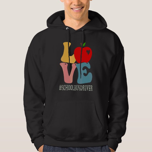 Skolbussförar kärlek Äpple Groovy Söt Tillbaka til Hoodie (Framsida)