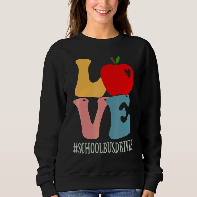 Skolbussförar kärlek Äpple Groovy Söt Tillbaka til T Shirt (Framsida)