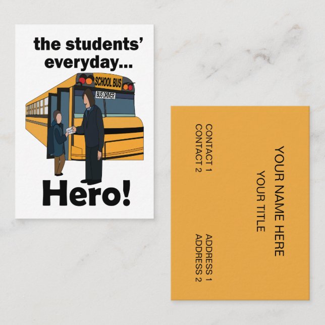 Skolbussförare Studenter Hjälte Transport Visitkort (Fram/baksida)