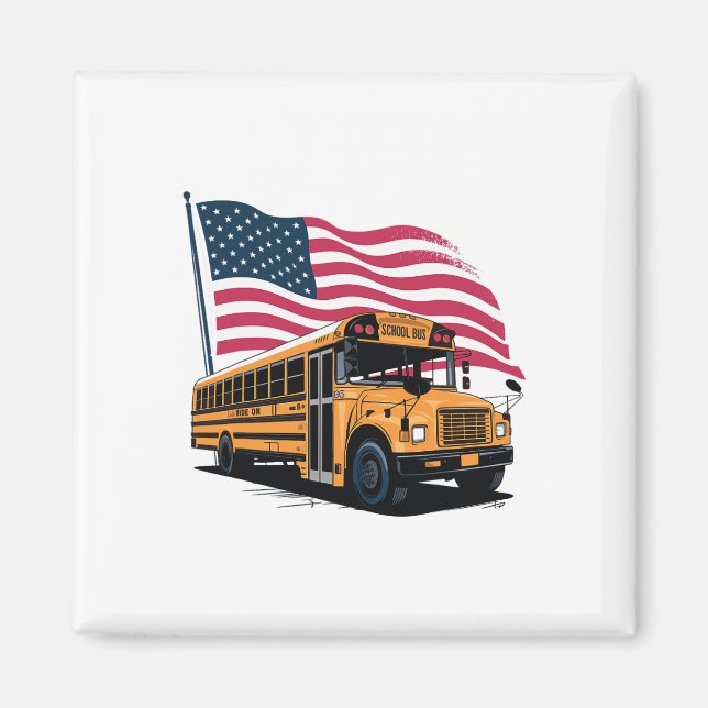Skolbussförare Usa Flagga  Magnet (Framsidan)