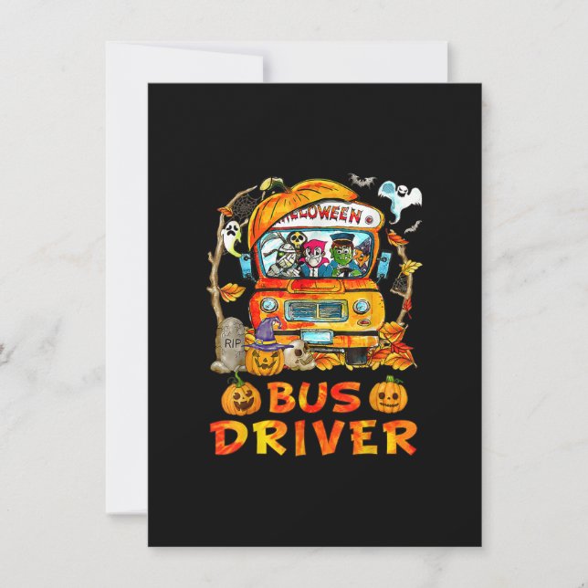 Skolbussförares pumpasäsong skelett hösthal inbjudningar (Framsida)