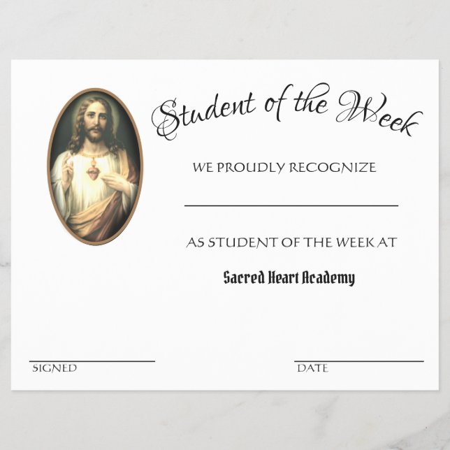 Skolcertifikat för katolsk Achievement Award Reklamblad (Framsidan)