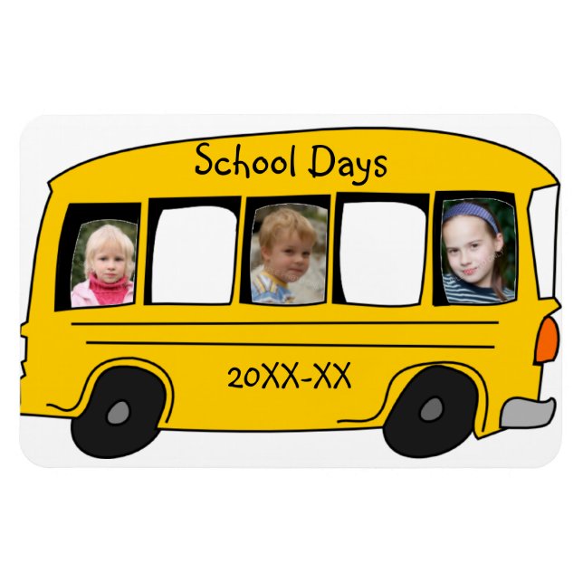 Skoldagar Gult School Buss Photo Magnet (Horisontell)
