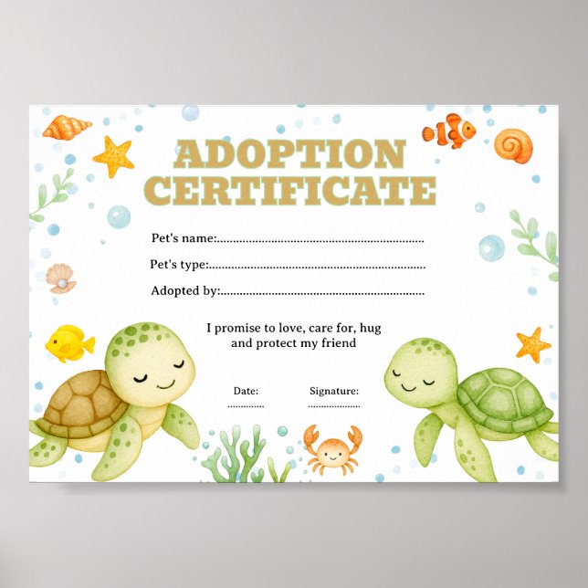 Sköldpadda adoptera ett husdjur certifikat rediger poster (Framsidan)