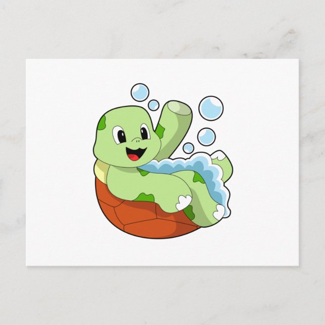 Sköldpadda badar med skum vykort (Framsida)