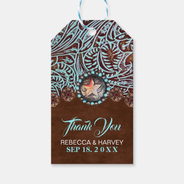 sköldpadda brun cowboy land westernare bröllop presentetikett (Framsidan)