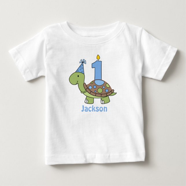 Sköldpadda Första födelsedag T-shirt blå Personlig (Framsida)