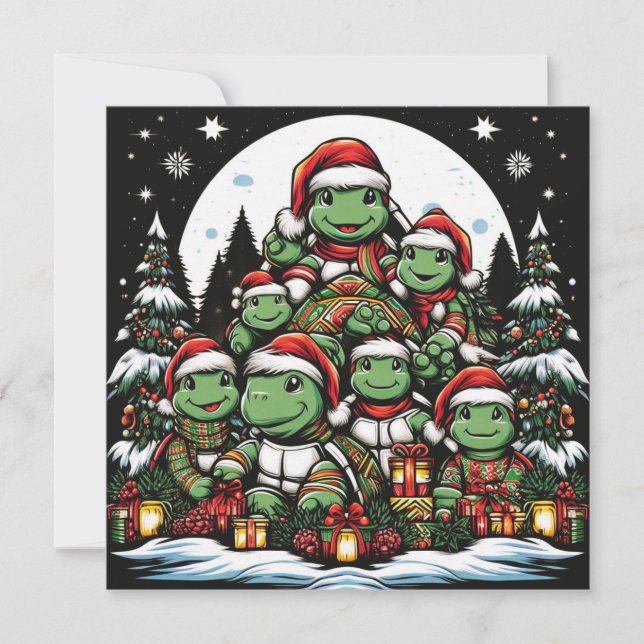 Sköldpadda glad för julklappar  julkort (Framsida)