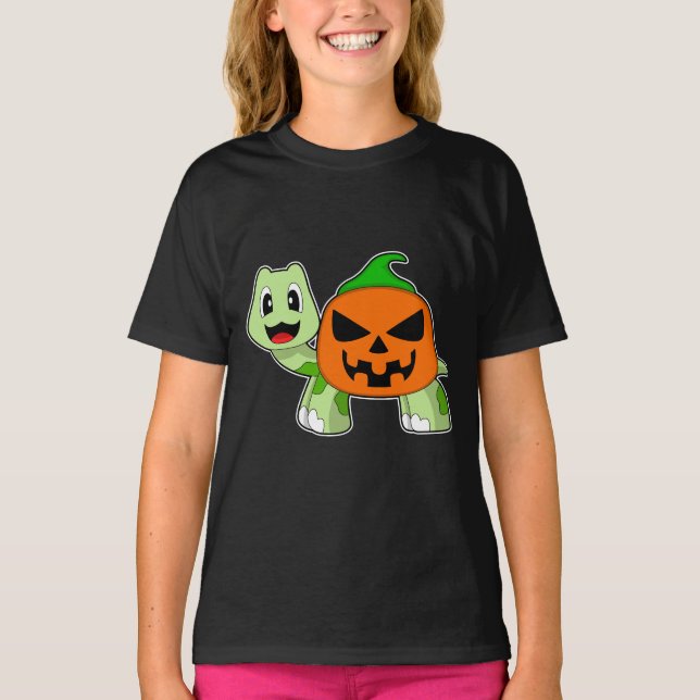 Sköldpadda Halloween Pumpa T Shirt (Framsida)