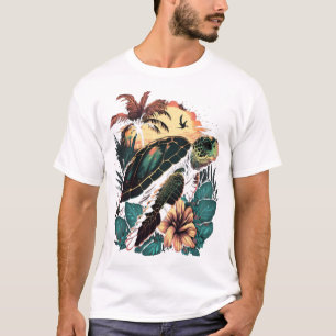 Sköldpadda Hawaiianska Havssköldpaddor Hibiskus Bl T Shirt