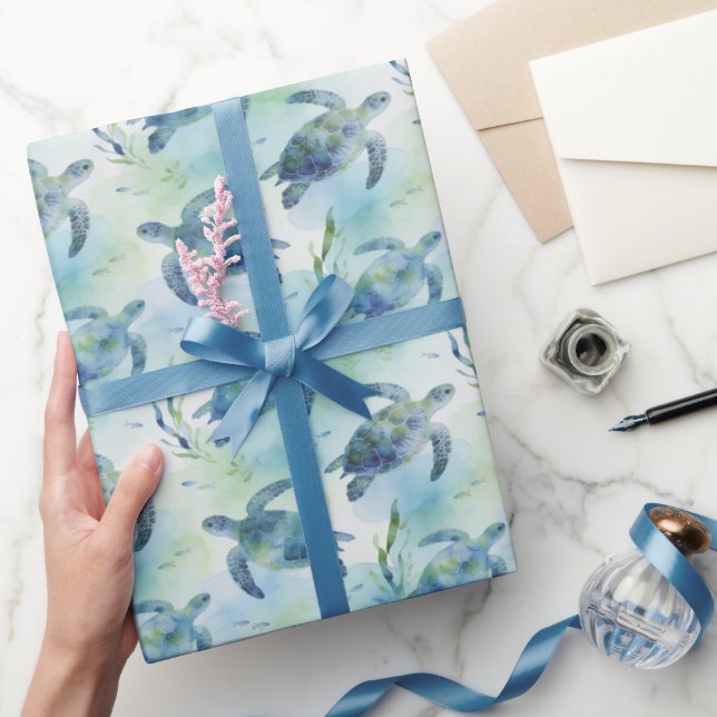 Sköldpadda Inpackningspapper, Vattenfärg Havssköld Presentpapper (Gifting)