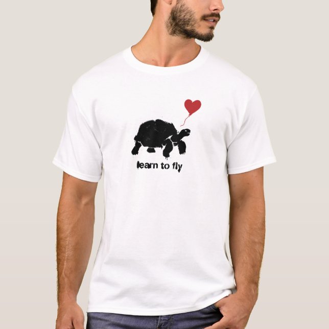 sköldpadda lär sig flyga stencilkonst t shirt (Framsida)