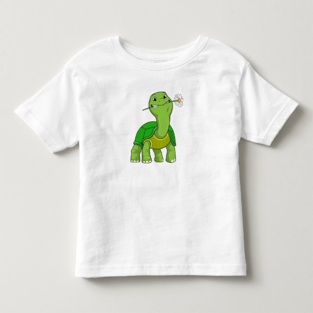 Sköldpadda med Blomma Tusensköna T Shirt (Framsida)