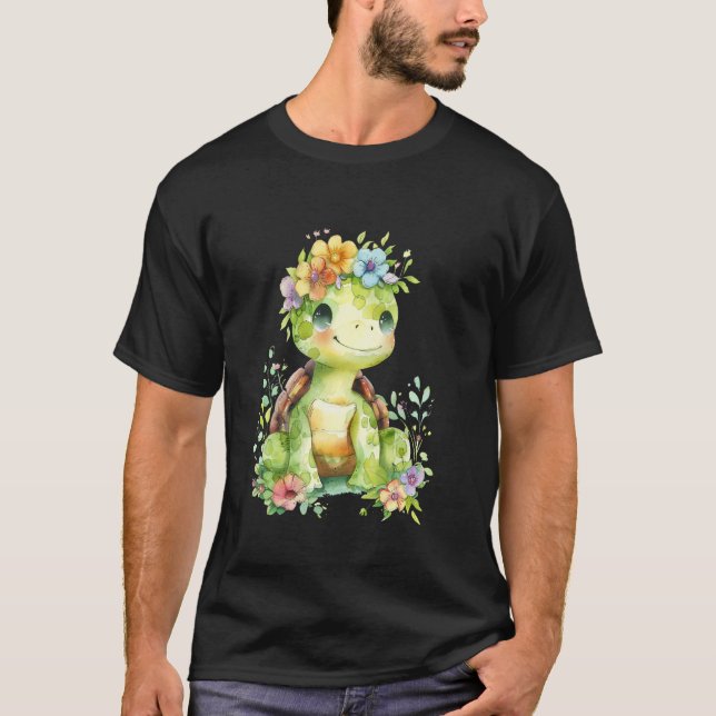 sköldpadda med blommor, tjuvsköldpaddor, skyddat d t shirt (Framsida)