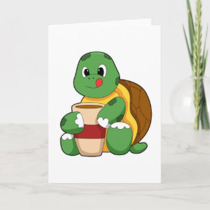 Sköldpadda med kopp kaffe kort