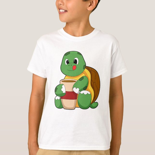 Sköldpadda med kopp kaffe t shirt (Framsida)
