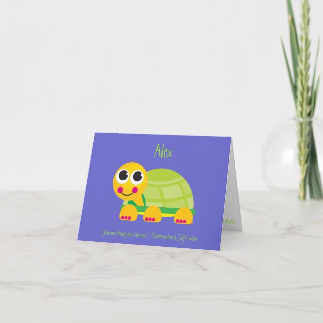 Sköldpadda Notecard med blåttbakgrund Kort (Framsida)