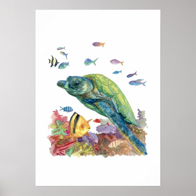 Sköldpadda och fiskar i havet poster (Framsidan)