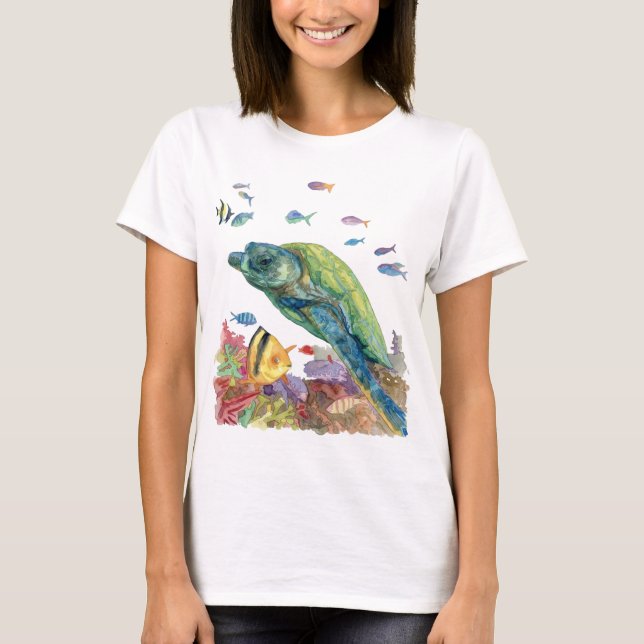 Sköldpadda och fiskar i havet t shirt (Framsida)