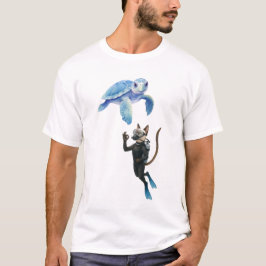 Sköldpadda och katt scuba dykare t shirt