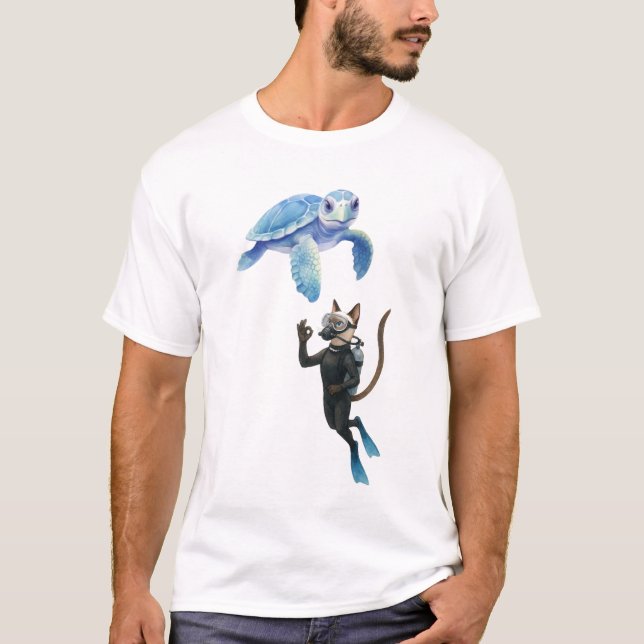 Sköldpadda och katt scuba dykare  t shirt (Framsida)