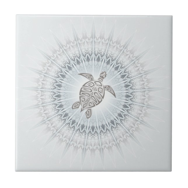 Sköldpadda Och Mandala Gråblå Taupe Kakelplatta (Framsidan)