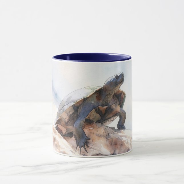 Sköldpadda på en sten Reptilkonst Mugg Kopp (Center)