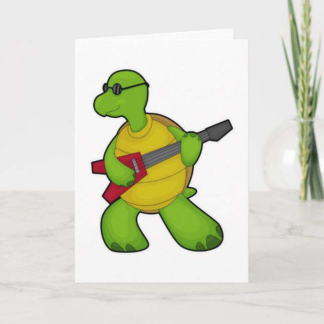 Sköldpadda på musik med gitarr och solglasögon kort (Framsida)