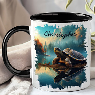 Sköldpadda på Stock Sjö Reflektion Mugg