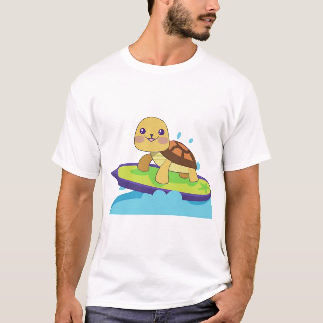 Sköldpadda på surfbräda t shirt (Framsida)