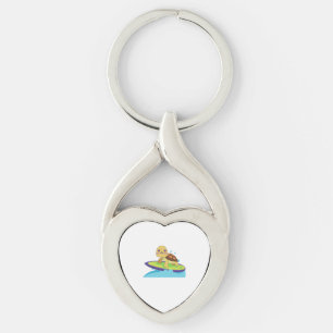 Sköldpadda på surfbräda twisted heart silverfärgad nyckelring