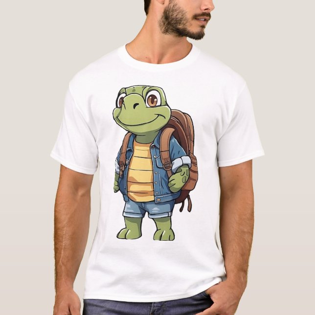 Sköldpadda som bär ryggsäck t shirt (Framsida)