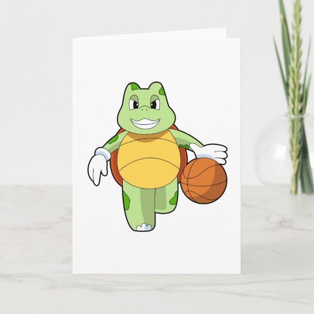 Sköldpadda som basketspelare med basketboll.PNG Kort (Framsida)