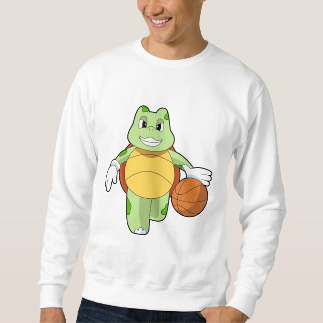 Sköldpadda som basketspelare med basketboll.PNG Lång Ärmad Tröja (Framsida)